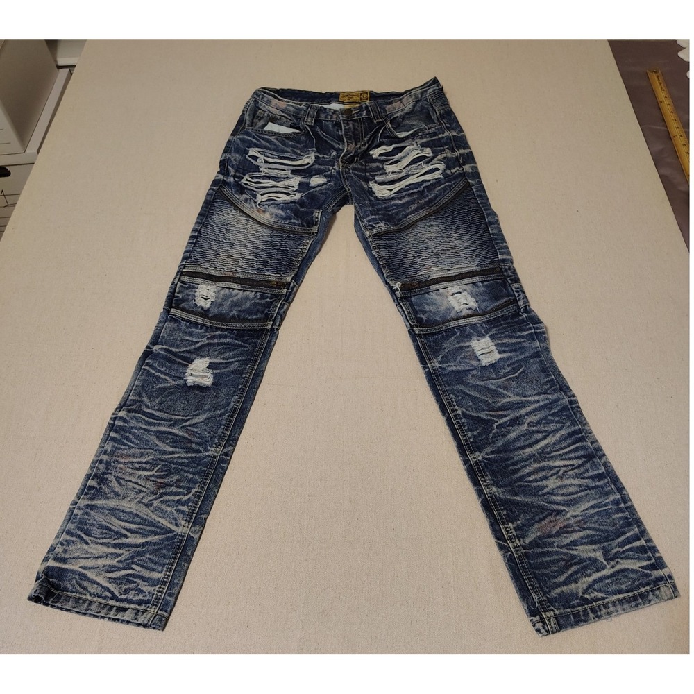 Grindhouse Denim Men's Jeans Size 32 Blue Distressed‎ Moto Zipper Ripped 6